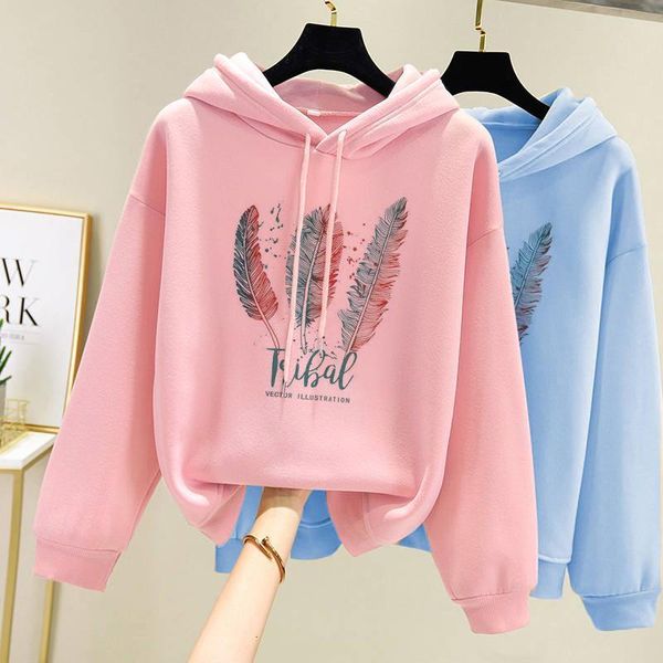 women's hoodies sweatshirts women fashion feather printed hoodies autumn winter plus velvet casual loose sweatshirt 230909, Black
women's hoodies sweatshirts women fashion feather printed hoodies autumn winter plus velvet casual loose sweatshirt 230909, Black