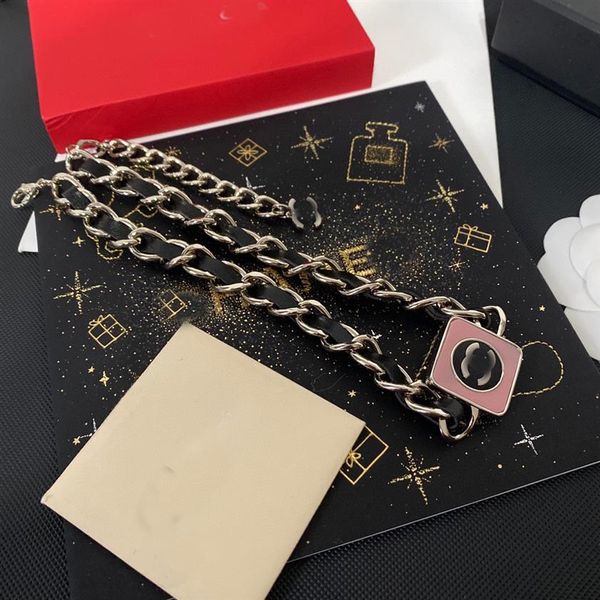 18k gold plated brass copper pendant necklace fashion women designer brand c-letter pink square necklaces choker chain leather sil271k, Silver
18k gold plated brass copper pendant necklace fashion women designer brand c-letter pink square necklaces choker chain leather sil271k, Silver