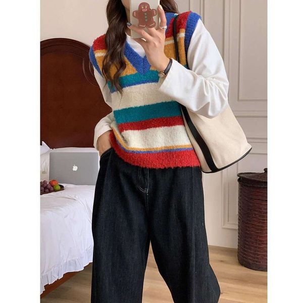 item title colorful striped v neck knitted vest for women early autumn design all matching contrasting color, Black;white
item title colorful striped v neck knitted vest for women early autumn design all matching contrasting color, Black;white