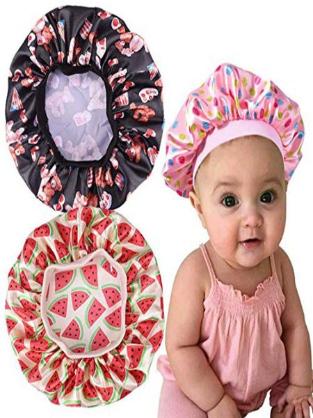 

fashion kids floral satin bonnet girl satin night sleep cap hair care soft cap head cover wrap beanies skullies 6 colors5027591, Yellow