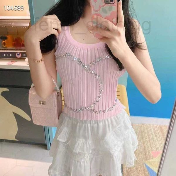 women's knits & tees designer sweet and elegant sequin beaded diamond knitted tank for 2023 summer round neck slim fit sleeveless short, White
women's knits & tees designer sweet and elegant sequin beaded diamond knitted tank for 2023 summer round neck slim fit sleeveless short, White
