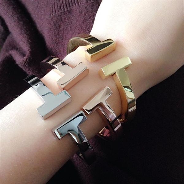 fashion love bangle mens bracelet designer jewelry titanium steel wind thick double t shaped simple women men open symmetri262w, Black 
fashion love bangle mens bracelet designer jewelry titanium steel wind thick double t shaped simple women men open symmetri262w, Black