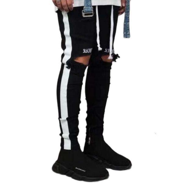 designer jeans men's original quality fashion new mens jean street black holes white stripes jeans skateboard pencil pants, Blue
designer jeans men's original quality fashion new mens jean street black holes white stripes jeans skateboard pencil pants, Blue
