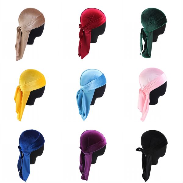 

Designer Velvet Durag Hair Bonnets Skull Pirate Hat with Long Tail Outdoor Cycling Accessories for Adult Mens Women Fashion Caps Headbands, Peach