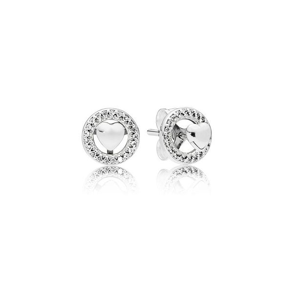 

Authentic Pando Ra Forever Hearts Stud Earrings S925 Sterling Silve Fine Women Earring Compatible European Style Jewelry 297709CZ Earring