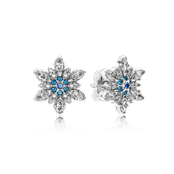 

Authentic Pando Ra Crystalized Snowflake, Blue Crystals Earring S925 Sterling Silve Fine Women Earring Compatible European Style Jewelry 290590NBLMX Earring