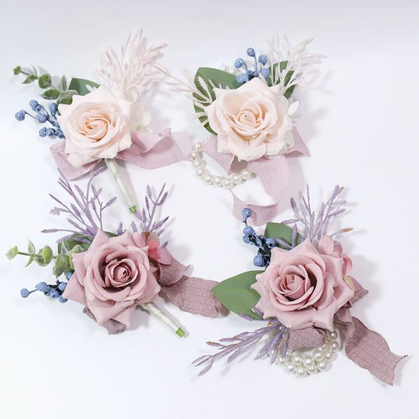 460 Wedding Flower Art Simulation Flower Business Celebration Opening Guests Breast Flower Hand Flower Pink Bean Paste
