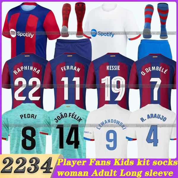 

JOAO FELIX barcelona soccer jerseys Player Fans 23 24 MEN KIDS Kit MEMPHIS PEDRI RAPHINHA ANSU FATI 2023 2024 goalkeeper shirts Owl Camisetas de football kits GK, 23/24 players version home