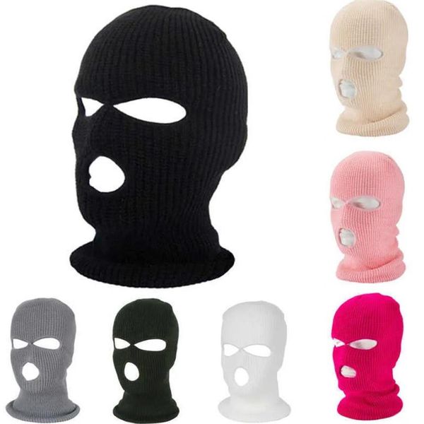 Image of Ball Caps Winter Warm Fl Face Er Motorcycle Ski Mask Hat 3 Holes Clava Army Tactical Windproof Knit Beanies Running Caps D1266s