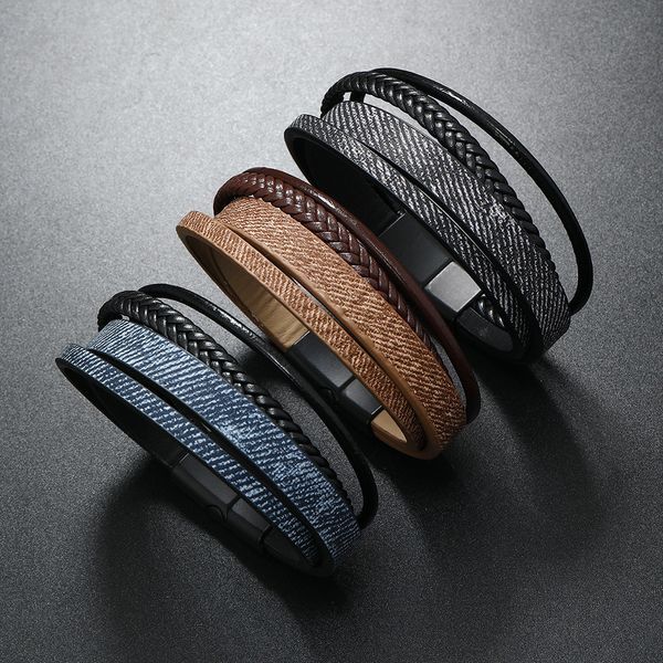 

Fashion Multi Layered Leather Bracelet Cuff Bangle Jewelry for Men Gift
