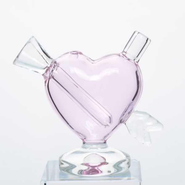 

Wholesale High Quality 80mm Mini Heart Shape Pink Customizable Glass DAB Rig Glass Water Hookah Pipe Pink Glass Bong