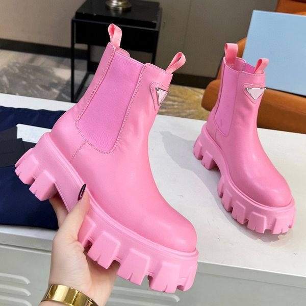 Image of new arrival Fashion Designer women Shoes Fashion British Boots Round Toe Martin Boots Patent leather Thick bottom Round Toes with box