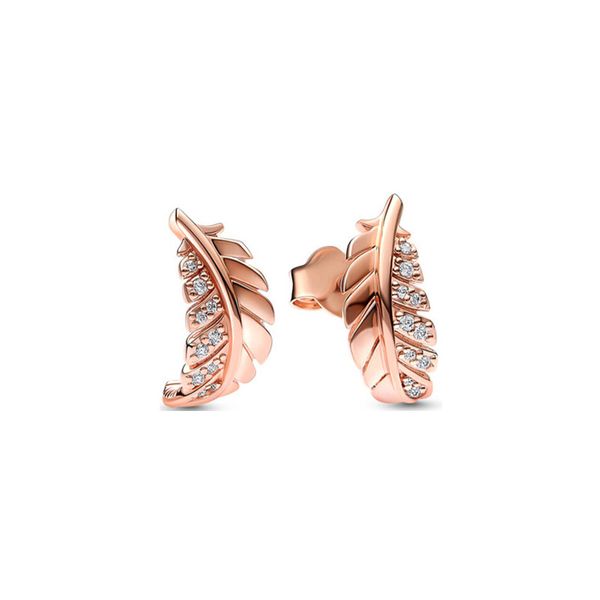 

Authentic Pando Ra Floating Curved Feather Stud Earrings S925 Sterling Silve Fine Women Earring Compatible European Style Jewelry 282574C01 Earring