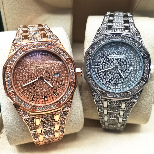 Image of High Quality Mens Women Watch Full Diamond Iced Out Strap AP Designer Watches Quartz Movement Couple Lovers Clock Wristwatch