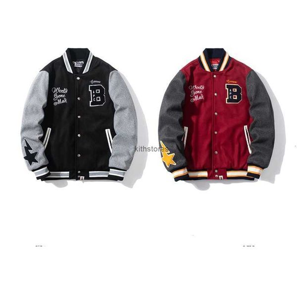 

Fashion men's wear Autumn winter embroidered letter stitching Baseball Jacket, Black