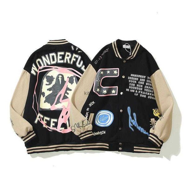 

Fashion men's wear Lightning print stand collar jacket American loose fashion hip hop bomber