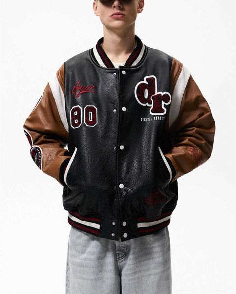 Fashion men' wear Men' American baseball suit faux leather pilot jacket, Black
Fashion men' wear Men' American baseball suit faux leather pilot jacket, Black