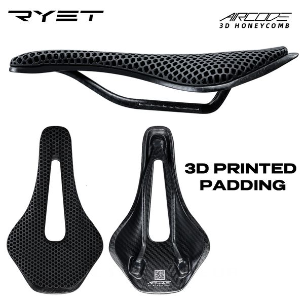 Image of Bike Saddles RYET Carbon Fiber 3D Printed Bike Saddle Ultralight Hollow Comfortable Breathable MTB Mountain Road Cycling Seat Bicycle Parts 230915