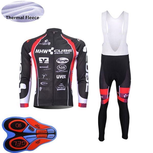 Image of 2021 Cube Team Cycling Thermal Fleece Jersey set Mens Winter Bicycle maillot bib pants set Mtb bike sportswear Ropa Ciclismo Y2101241L