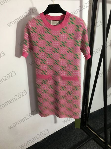 Pink Color Dress Brand Designer Womens Casual Dresses Knitted Sweater Dresses Embroidered Letter Knitted Short Sleeve Dress High End Female Autumn Dresses Size, #17-2
Pink Color Dress Brand Designer Womens Casual Dresses Knitted Sweater Dresses Embroidered Letter Knitted Short Sleeve Dress High End Female Autumn Dresses Size, #17-2