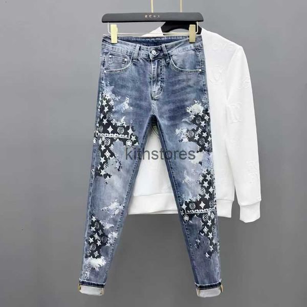 

Fashion men's wear Men's fashion jeans 2023 Super Hot Pattern Printing Slim Fit Small Feet Jeans Net Red Spring and Autumn Stretch Pants PDZW, Black 1 bullet free