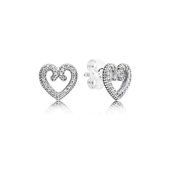 

Authentic Heart Swirls Stud Earrings S925 Sterling Silve Fine Jewelry Fits European Style Earrings Designer For Women 297099CZ