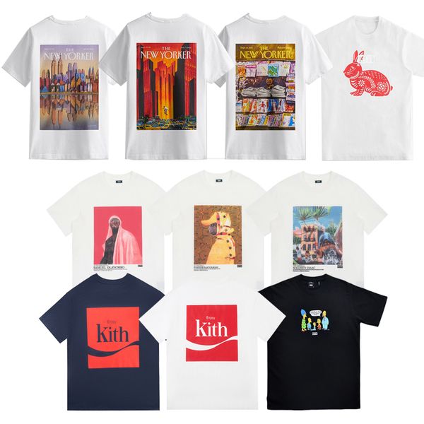 

2023 Summer Mens Designer t Shirts Trends Brand Kith Rabbit Paper Cutting Spider Print Round Neck Loose Casual Cotton T-shirt Men and Women Graphic Tee, Champagne