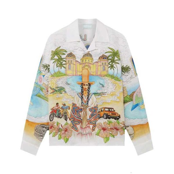 Designer men' Casablanca casual shirt Fanglue Resort Casablanca 23 Artist Cuban Collar Sicilian Men' and Women' Fashion Long Sleeve High quality cool men' clothing, White2
Designer men' Casablanca casual shirt Fanglue Resort Casablanca 23 Artist Cuban Collar Sicilian Men' and Women' Fashion Long Sleeve High quality cool men' clothing, White2