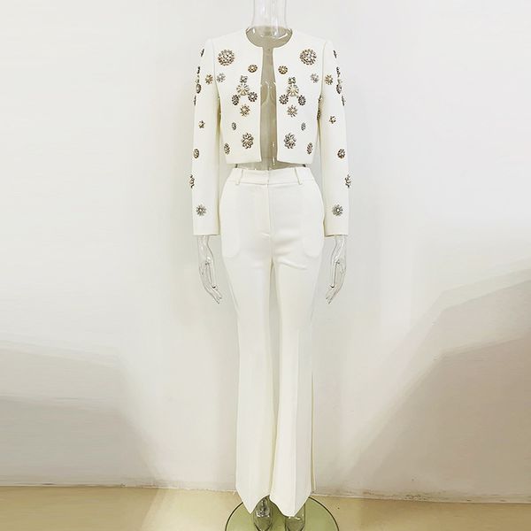 Women 2 pieces Hand Sewn Pearls Jewellery Crop Blazer Jacket + Flare Trousers Side Slit Pants Suit / Wedding Birthday,Matching Set in White/ Black
Women 2 pieces Hand Sewn Pearls Jewellery Crop Blazer Jacket + Flare Trousers Side Slit Pants Suit / Wedding Birthday,Matching Set in White/ Black