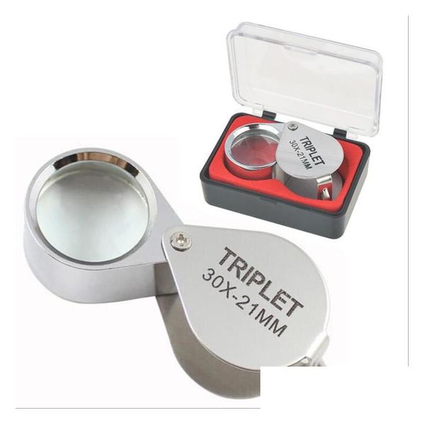 Image of Microscope And Accessories Wholesale 30 Times Folding Fl Metal Jewelry Antique Diamond Appreciation Pocket Magnifying Glass Gift Box P Dhsm0