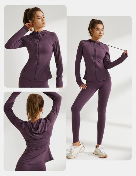 

LL-05 Womens Yoga Outfit Hooded Fitness Wear Sportswear Outer Slim Jackets Outdoor Hoodies Adult Sweatshirts Running Exercise Long Sleeve Tops, Purple