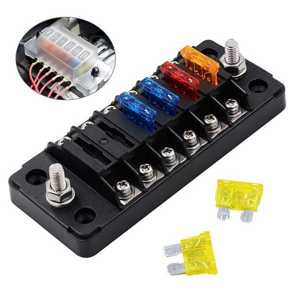 Image of 12V 6 Way Terminals Circuit Car Blade Fuse Box Block Holder Kit With Cover Board Motorcycle Car Professional Parts