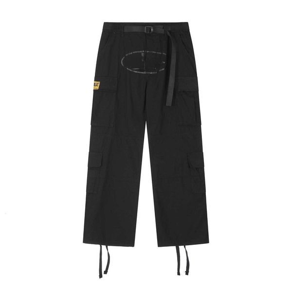 

Fashion men' wear Devil' Island workwear pants with multiple pockets side buckles casual mid waist leggings and youth outerwear straight, Yellow