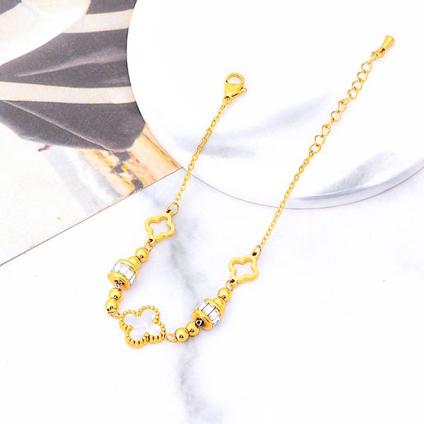 Classic Brand White Shell Clover Charm Bracelet Gold Plated Stainless Steel Bangle Jewelry
Classic Brand White Shell Clover Charm Bracelet Gold Plated Stainless Steel Bangle Jewelry