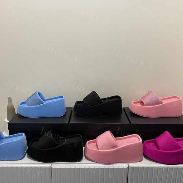 Image of Brand Sandals Dupe AAAAA Square Heel Women Slippers Embroidered Shoes Cotton Platform Fashion Slipper Letter Flat Mules Lady Sandals Stylist Summer Outdoor Beach