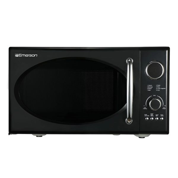 Image of Emerson 0.9 Cu Ft, 800W Retro Black Microwave Oven with Grill