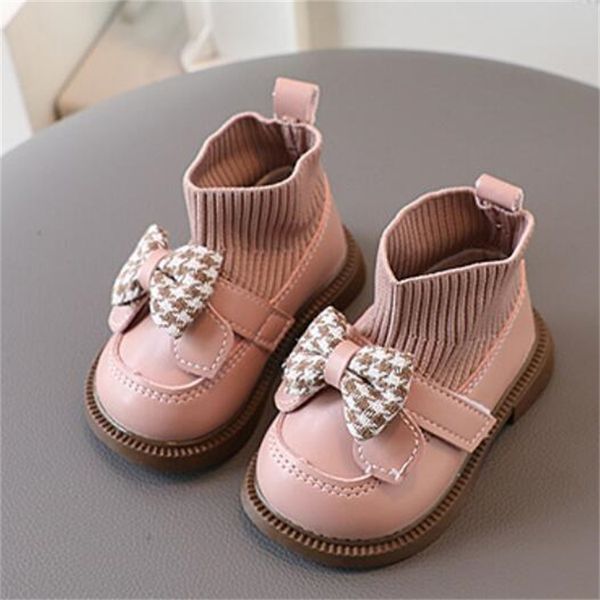 

Autumn Winter Kids Martin Bootstoddlers Baby Bow Booties Princess Leather Shoe Fashion Children Girl Ankle Boot, Pink