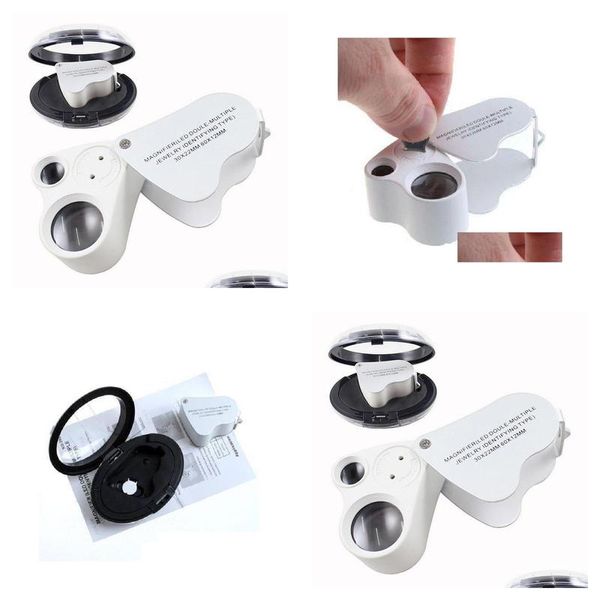 Image of Other Retail Supplies Wholesale Mini Jewelry Loupes 30X 22Mm 60X 12Mm Loupe Dual Glass Magnifier With Led Light Folding Microscope M Dhtm4