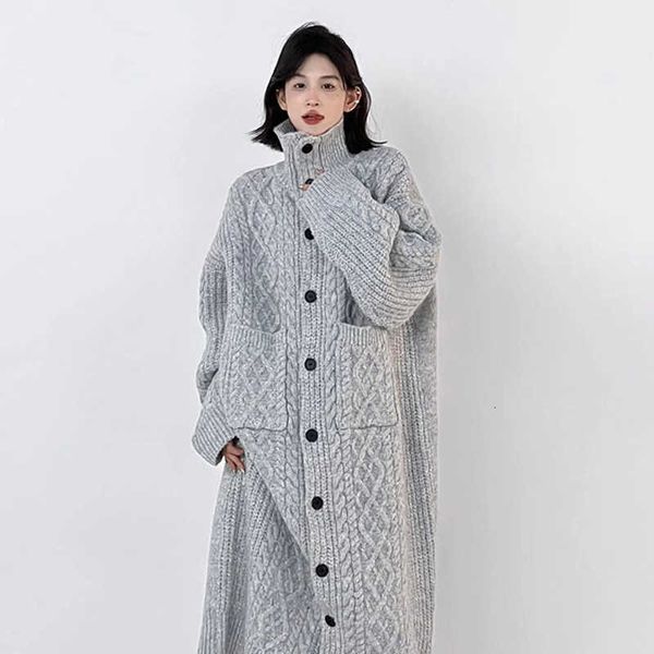 

Fashion men' wear High grade gray lazy over knee cardigan sweater coat women' new Fried Dough Twists casual loose knit in autumn and winter 2023, Long