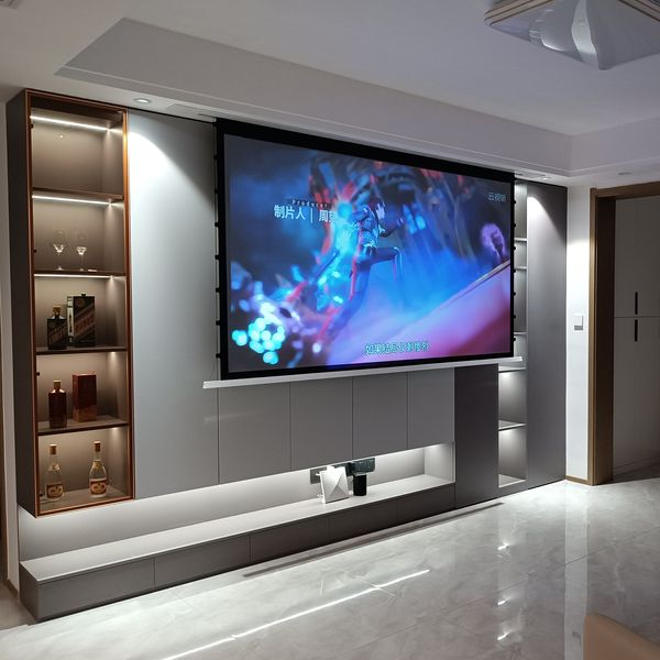 Image of 120 Inch 16:9 8K 4K Ambient Light Rejecting ALR Electric Ceiling Recessed Projection Screen For Standard Long Throw Projector