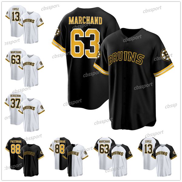 Image of Brad Marchand Bruins Baseball Jersey Lucic Linus Ullmark Patrice Bergeron Jeremy Swayman David Pastrnak Jake Debrusk Charlie Coyle