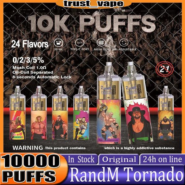 Image of Original RandM Tornado 10000 puff E Cigarette Puffs 10000 Disposable Vape Pen With Rechargeable Battery Airflow Control Mesh Coil 20ml Prefilled Pod 10K Big Vapo kit