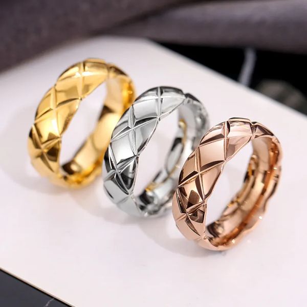 

Designer Ring Love Ring Band Ring Fashion Designer Jewelry Titanium Steel Single Grid Rings with Diamonds Casual Couple Classic Gold Silver Rose