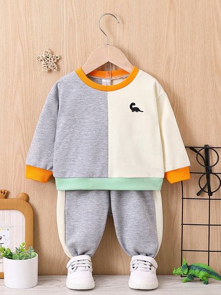 

Clothing Sets Autumn and Winter Long Sleeve Trousers Embroidery Small Dinosaur Hoodie Set for Boys Girls Leisure Sports Splicing Color Con 230923, Color contrast