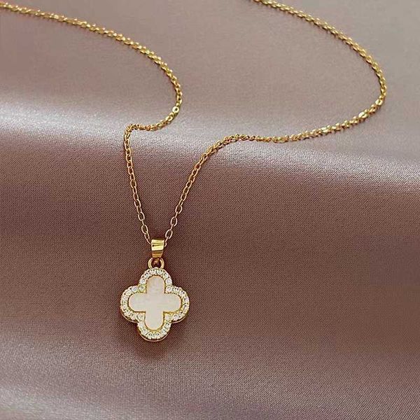 

Designer necklace four-leaf Clover luxury top jewelry High Edition Double Sided Diamond Women's Necklace with Minimalist Temperament Chain Van Clee jewelry gift, Black and white pendant