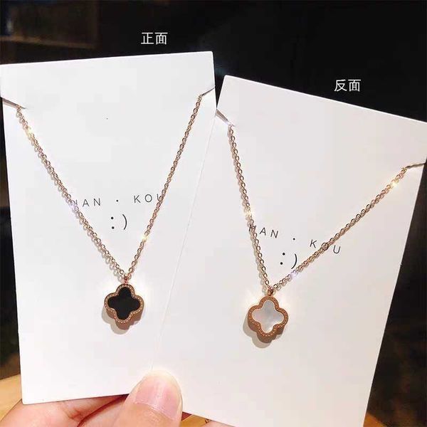 

Designer necklace four-leaf Clover luxury jewelry Necklace Women's Double Sided Titanium Steel Colorless High Grade Collar Chain Lucky Grass Van Clee jewelry gift, Gold blue shell double-sided