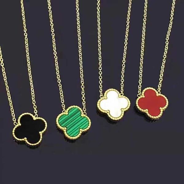 Designer necklace four-leaf Clover luxury top jewelry Double Sided Necklace 18k Lucky Grass Titanium Steel Colorless Four Leaf Necklace Women's Van Clee jewelry gift, Gold6