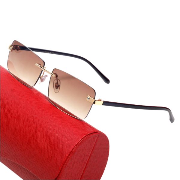 

Simple versatile and exquisite design mens sunglasses rimless metal womens sunglasses vu400 protective beach glasses size 58 15 140 With original box and box