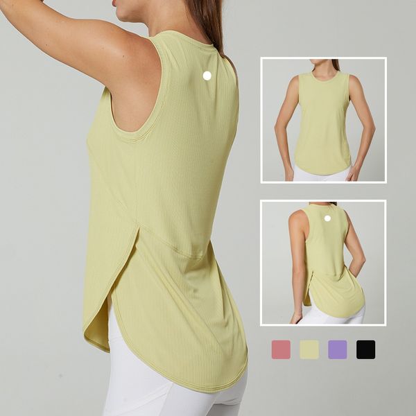 

LU-1283 Women Sports Vest O Neck Sleeveless Side Open Breathable Quick Dry Yoga Shirt Running Training Loose Fitness Clothes Sports Tank Top, Pink