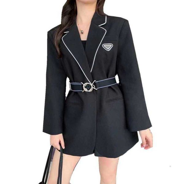 

womens jackets Womens Ladies Elegant Mystic Black Blazer girdle classic badge top and skirt set long jacket lapel tunic coat socialite CVML